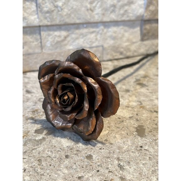 Long Stem Copper Rose Brutalist Style Hand Crafted 12” - Picture 1 of 6